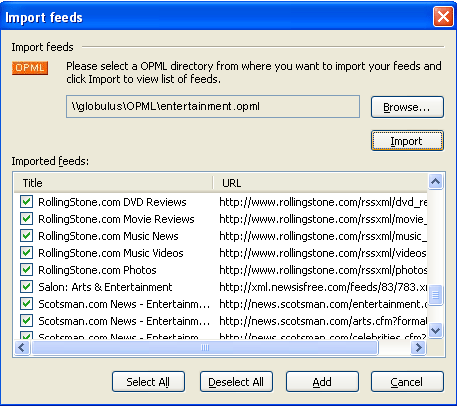 Active Web Reader - Import Feeds