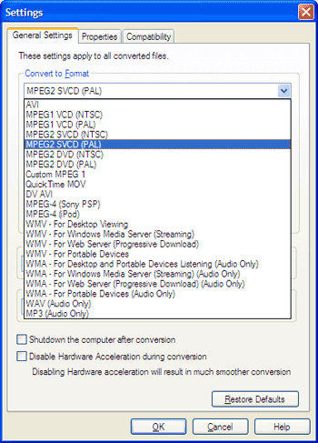 Digital Media Convertor - General Settings Tab