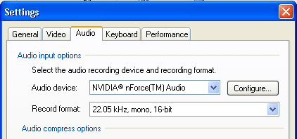 My Screen Recorder - Audio Settings Tab