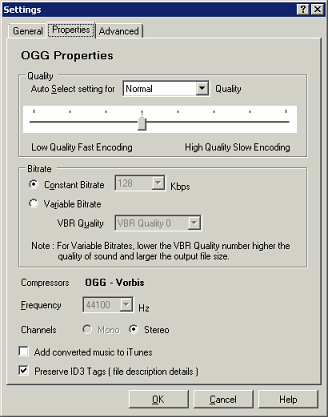Ogg Vorbis Properties Ogg Vorbis Properties
