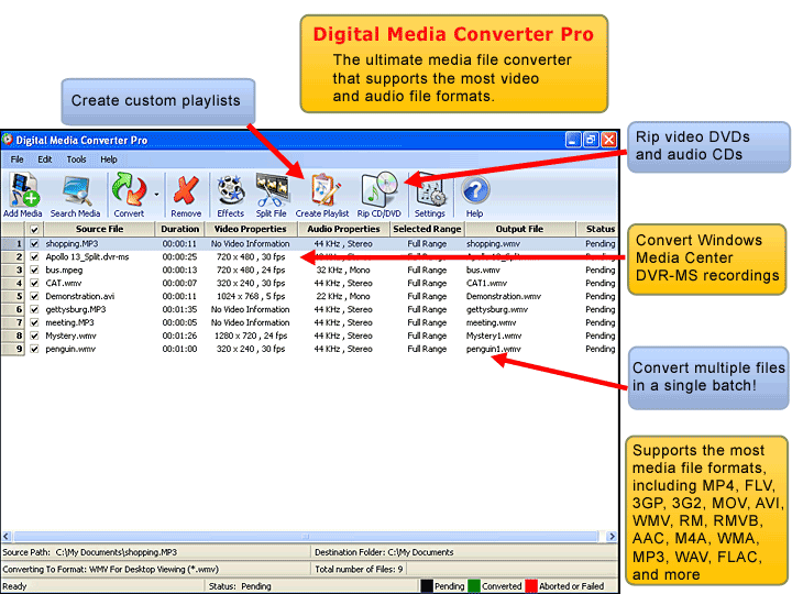 Convert audio and video for iPhone, Zune, and all popular file formats.