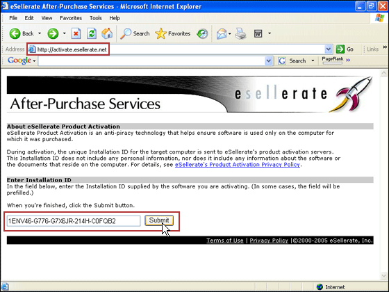Esellerate link for entering Installation ID