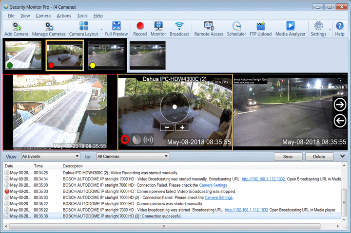 Video Surveillance with multiple IP and USB cameras.  Detects noise or motion.