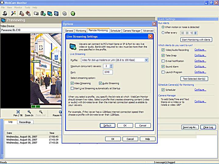 Remote Monitor Streaming Settings