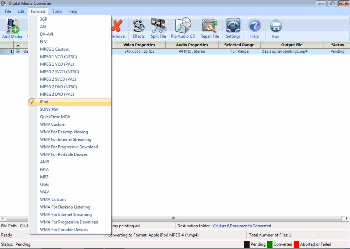 Digital Media Converter - Formato MP4 iPod