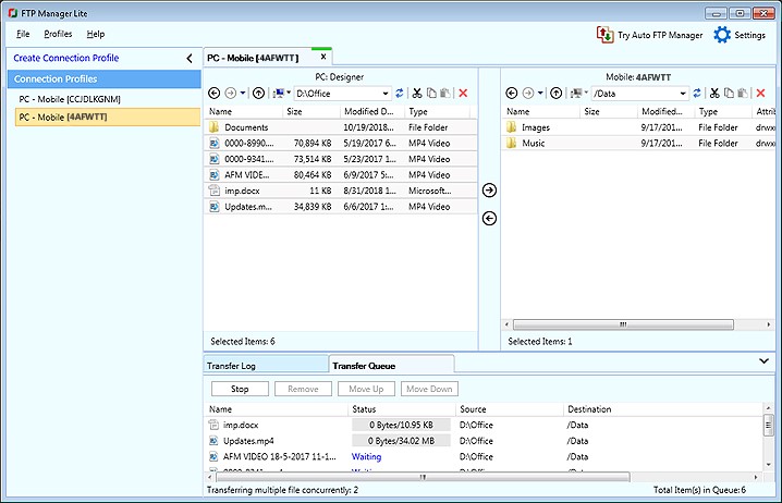 FTP Manager Lite Mobile Connection