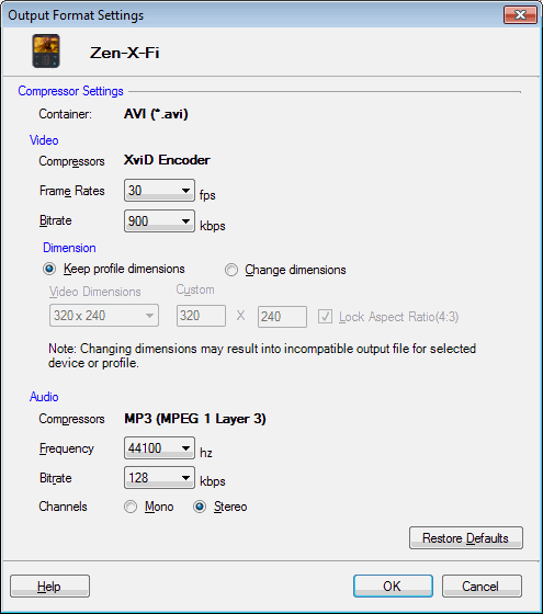 Creative Zen WMV Settings