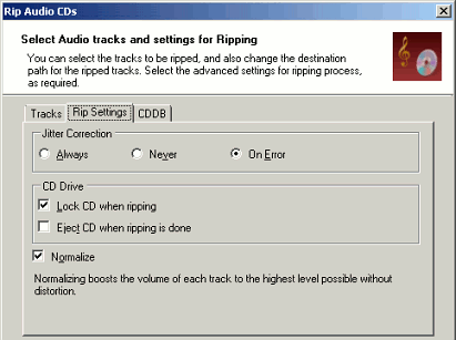 Ripping Settings Ripping Settings