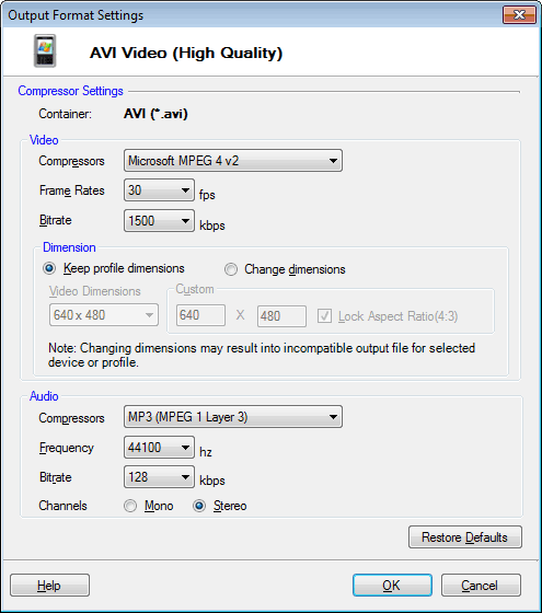 AVI Settings