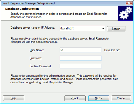 Email Responder Manager Setup Wizard Database Configuration—New Install Email Responder Manager Setup Wizard Database Configuration—New Install