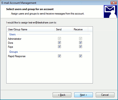 Assign Users and Groups to an Email Account Assign Users and Groups to an Email Account