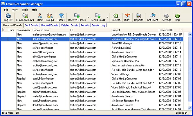 Email Responder Manager Main Window