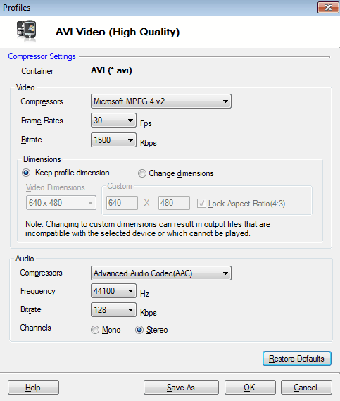 AVI Settings