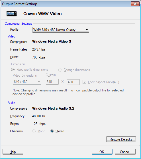 Vidéo Cowon MPEG 4