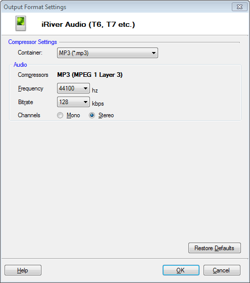 IRiver Audio Einstellungen