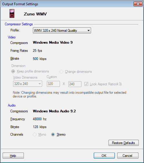 Profilo dispositivo dispositivo Zune