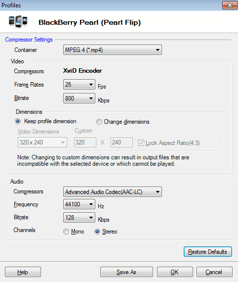 BlackBerry Pearl/Flip configurações