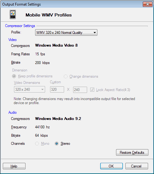 Configuración de Windows Media Video