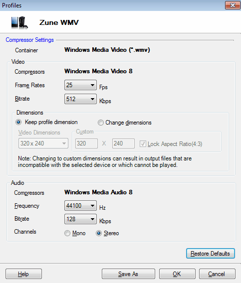 Perfil de dispositivo Zune