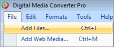 Digital Media Converter Pro - File menu