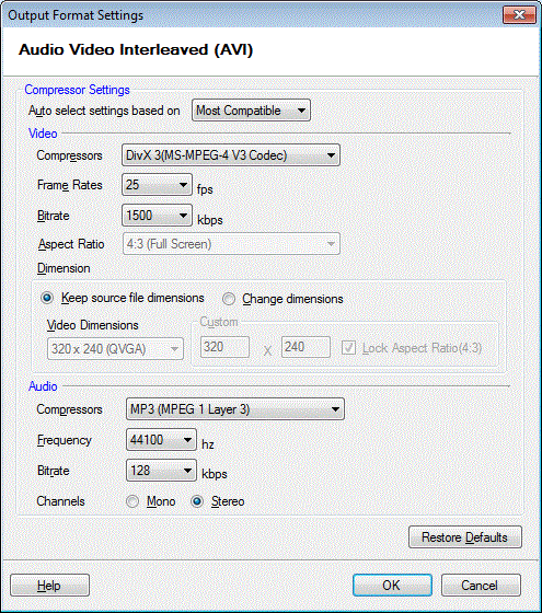 Output Format Settings