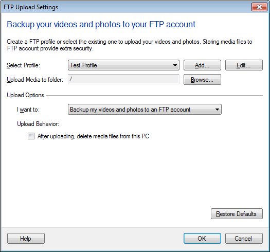 WebCam Monitor - Upload Settings